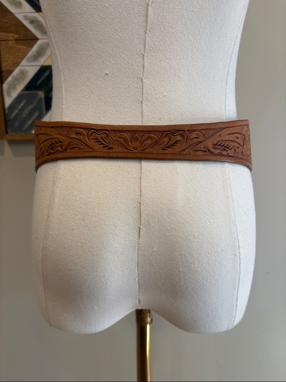 Vintage Ralph Lauren Brown Tooled Leather Cross Double Buckle Belt size Medium - Picture 6 of 16